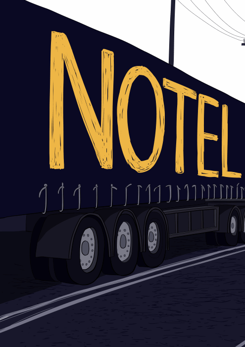 Notel by Stuart McMillen: sign on side of truck